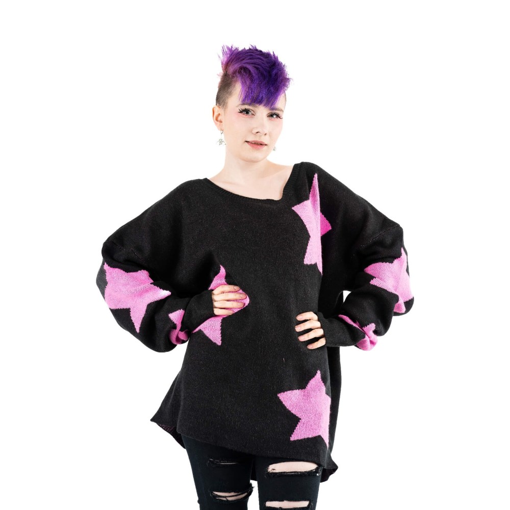 Heartless - Seeing Stars Strick pullover - Schwarz/Rosa